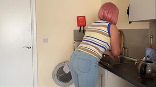 Jeans Wetting - Soaked While Doing the Dishes