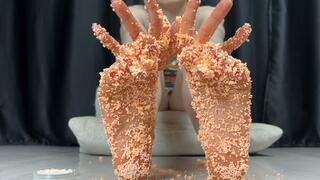 Toe Spreading Extreme Close Up - Crush Slime, Smearing Sticky Slime with Fingers, Spying Upskirt