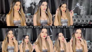 Worship my plump glossy red lips while I smoke, junkie
