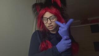My stepsister put on a pair of medical gloves and examined the monster cock