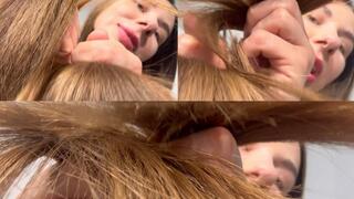 She tickles you with the tips of her straight, silky hair (custom video)
