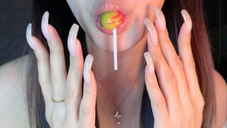 #221 - Licking lollipop with beautiful shiny nails