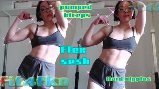 Angel flexing and posing pre workout