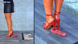 Destroying His Cock & Balls Under My Red Strappy Stilettos - Split Cam - A147SPLIT