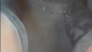 Marie drives the Audi in overknee boots and nylons