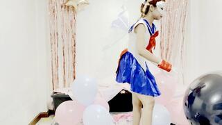 Fairy sailormoon chants magical spell while cuddling balloons LOONERKITTYROLL
