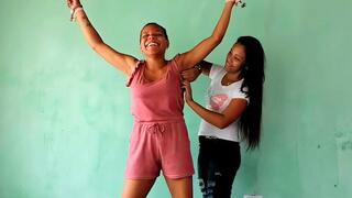 Abigail ties up and tickles Fernanda's thighs and armpits