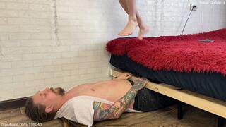 Bare feet careless trample, jumps and worship