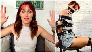 (HD 720) LITTLE BITCH WON'T ESCAPE FROM BLACK TAPE - Jina, with her mouth taped shut, plans her escape from black slave tape