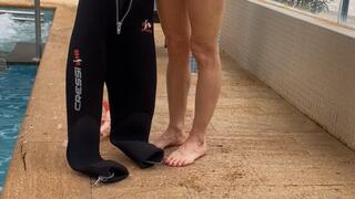 Scuba wetsuit snorkel tease in pool