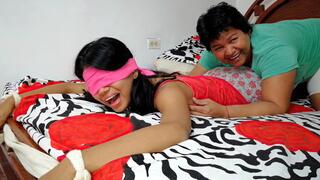 Ana gets blindfolded and tickled by her stepmom!