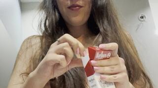 Goddess D Smoking 2 Marlboro Red 100's and Simulated Cowgirl - Tits Bouncing While I Hump my Pillow