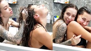 Chloe washes Nastya's hair with shampoo