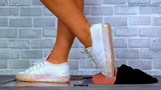 Deep Cleaning My Dirty Adidas Trainers With Your Tongue - Face Cam - 150F-FACE - Goddess Amber - Shoe Worship Foot Gagging Face Busting & Standing