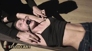 Leya Stretched and Tickled - Upper Body Teasing with Ballgag (HD 720p MP4)
