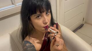 Enjoying two delicious cigarettes while drinking Paulaner