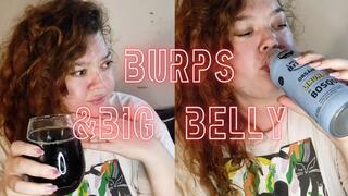 lots of liquid, burps and a swollen belly