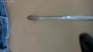 Close up video of bellybutton poke and play