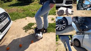 Car Crush Extreme: Hot girl crushes teddy bear under her boots and tires