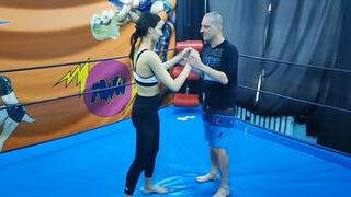 Taekwondo girl wrestles