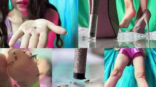 The Giantess stuffed the Tiny humans into flasks and put them on her heels