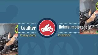 helmet and leather pussy play in bike
