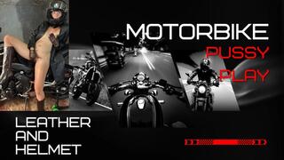 pussy play in leather and bike