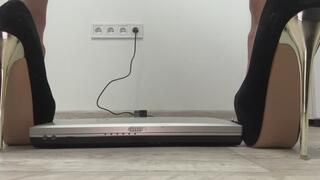 Nastya trampling, jumping, buttcrush and splitting laptop, foot fetish