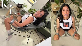 Simona Broke In To Retrieve Her Tapes (RolePlay, Tegaderm Gag, Mouth Stuffing, Chari Tied, Duct Tape Bondage, Struggling, White Nike Crew Socks, Shorts, Tanktop)