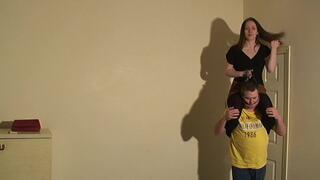 Hannah's Shoulder Ride In A Skirt & Tights 2