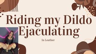 riding dildo ejaculating in leather