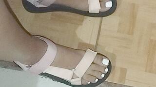 Tickling feet Latina white nails