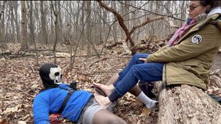 Milf with glasses drains him back to back! Double nuts, public forest footjob, size 9 milf feet on bbc, side full figure pov