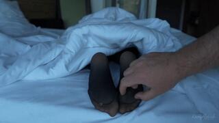 POV cute and genuine feet tickling moment in black pantyhose