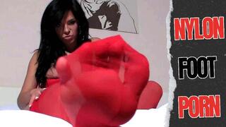 Busty czech foot model self worshipping her stinky red vintage nylon soles and spreaded barefeet toes