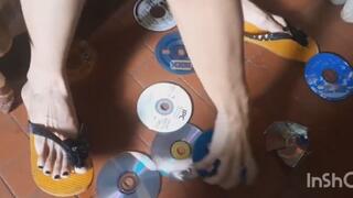 finger crush cd disc and shoes + heels + bare foot + spitting + dirty shoes and trampling