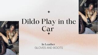 leather in the car dildo play