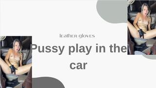 pussy play outdoor in the car leather