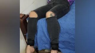 Tickling beautiful latina feet and body with hands, brush and feather