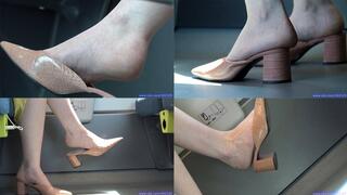 Hot feet with elegant mules, foot fetish close-up admiration