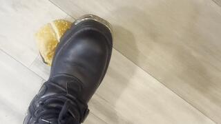 New rock boots licked clean by female Slave