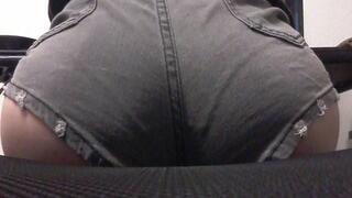 Sissy Sitting in GREY JeanShorts Pantyline - Sneak Peek