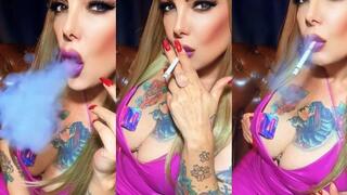 Dunhill Menthol 100 - Bimbo Milf - Mature Doll - Gorgeous blonde smoking seductively in her pink vinyl dress