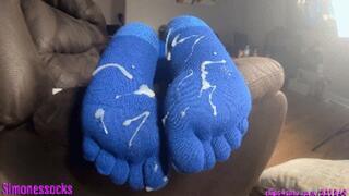 Blue on Blue toe socks footjob & Assworship - Absolutely huge load on my soles