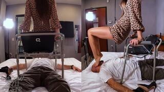 Goblin Goddess Bare Feet on Face while Laptop Crushed over Toilet - Rear and Side Views 4K