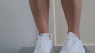 beautiful girl hard trample ball and cock sneakers and bare foot sexy foot fetish
