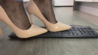 cute girl hight heels trample and crush keyboard