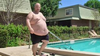 Fat Guy at the Public Pool Showing Off His Huge Belly *MP4*
