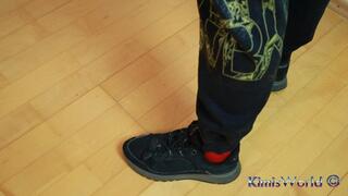 Worn Sneakers, Red Socks & Nylon Layers – Raw Footwear Tease