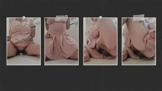 Peeing on the floor in my cute new dress, hairy pussy